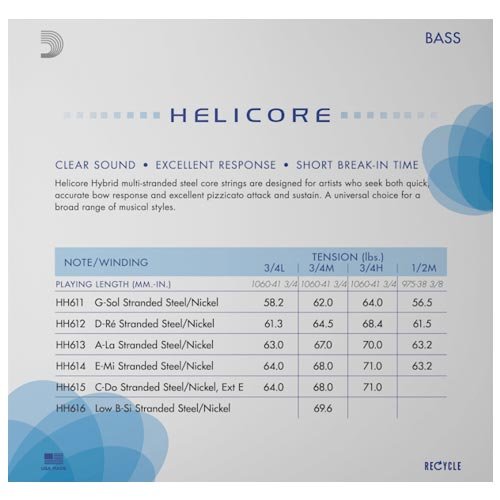 Corda Per Contrabbasso D'Addario Helicore Hybrid | Scala 3/4 Tensione Media Sol - Foto 13